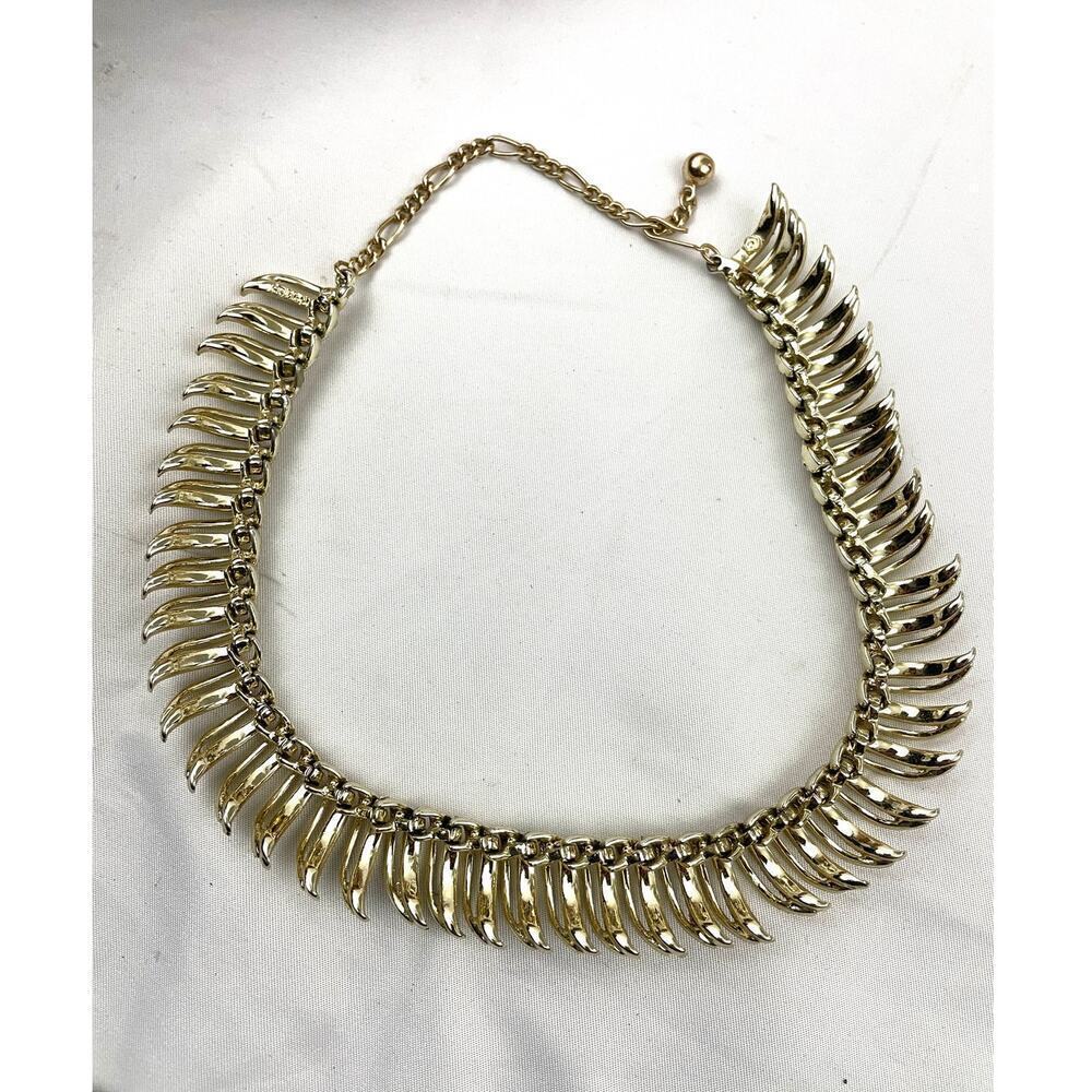 VTG Kramer Gold Tone Bib Necklace‎ Signed MCM Textured Statement 15" - Picture 9 of 12